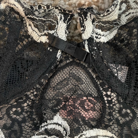 Victorias Secret Long Line Balconet Corset Bra Panty Set 34C S Black White - Picture 3 of 5